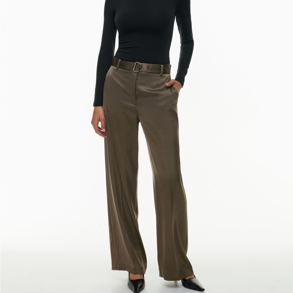 NWOT Aritzia Babaton Becket Satin Pant in Soot / Brown, Size 4